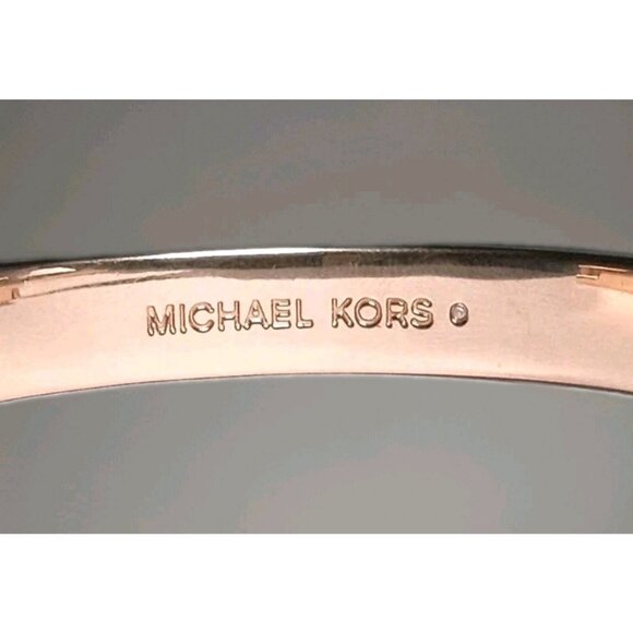 MICHAEL KORS Signed Padlock Crystal Bracelet Cityscape Hardware Rose Gold Tone - Picture 2 of 10